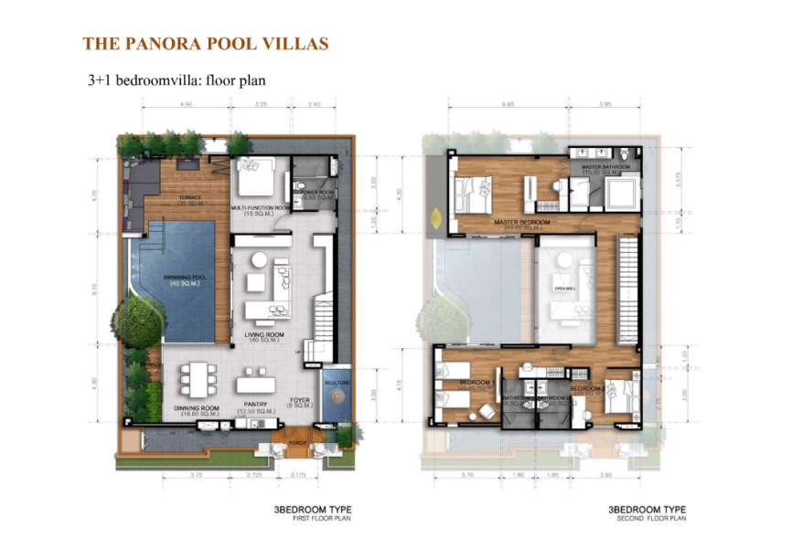 Двухэтажная вилла с 3 спальнями и бассейном в The Panora Pool Villa, Пхукет планировка